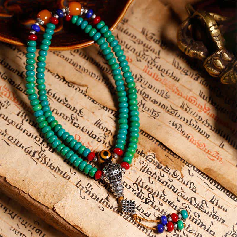 EverestArtStudios 108 Mala Beads Tibetan Turquoise Dzi Bead Protection Bracelet