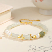 EverestArtstudios 925 Sterling Silver Natural Hetian White Jade Bamboo Luck Blessing Bracelet