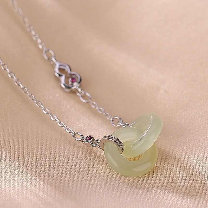 EverestArtstudios 925 Sterling Silver Round Jade Luck Prosperity Necklace Chain Pendant