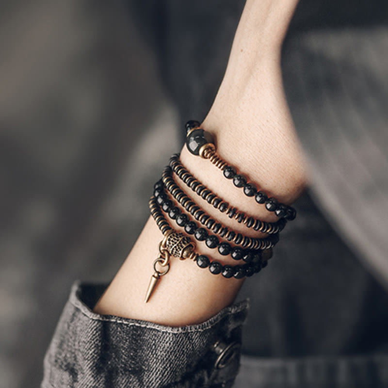 EverestArtstudios Rainbow Obsidian Ebony Wood Copper Positive Multilayer Bracelet