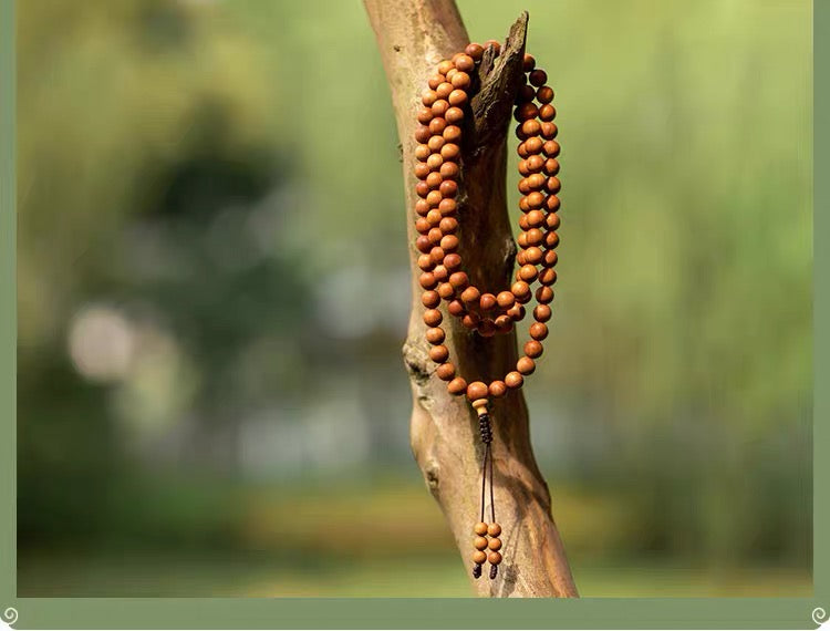 Premium Old Indian Sandalwood 108-Bead Mala Bracelet / Necklace – 0.24”, 0.31”, 0.39”, Calming & Meditation