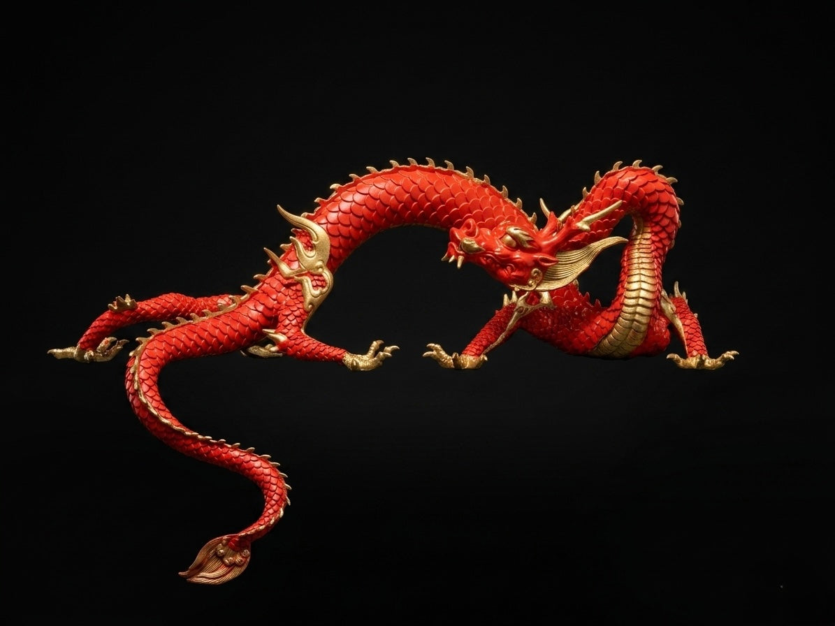 Handcrafted Red Brass Dragon Statue: Tibetan Feng Shui Decor