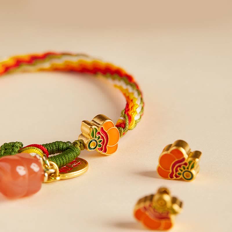 EverestArtStudios Persimmon Red Agate Strength Reincarnation Knot Braid String Bracelet