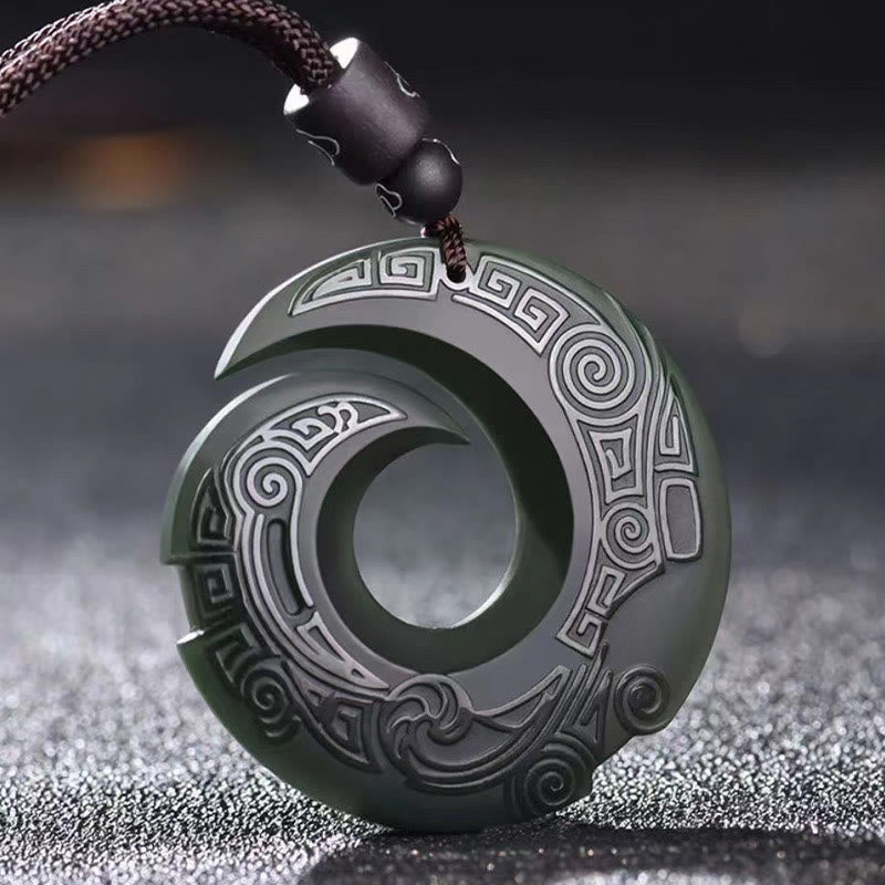 EverestArtstudios One's Luck Improves Design Patern Hetian Cyan Jade Peace Buckle Luck Necklace Pendant