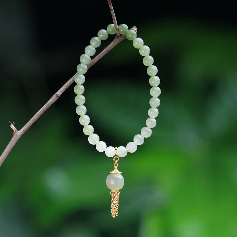 EverestArtstudios 925 Sterling Silver Hetian Jade Beaded Wealth Charm Bracelet