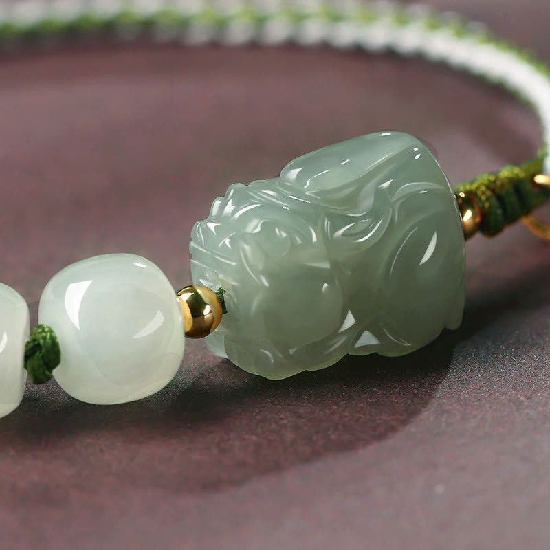 EverestArtstudios Natural Hetian Jade PiXiu Luck Fu Character String Bracelet