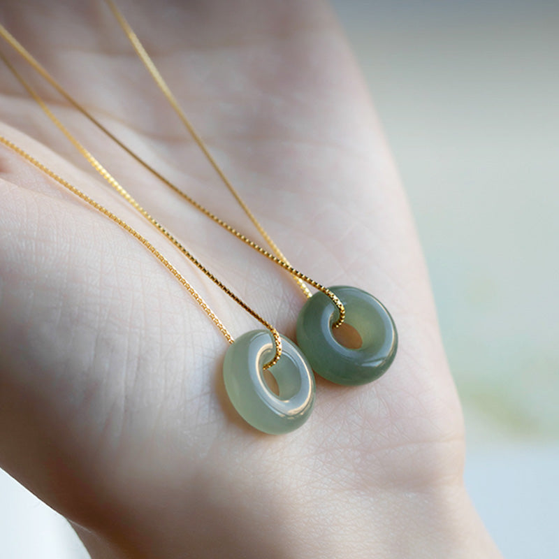 EverestArtstudios Natural Round Jade Peace Buckle Luck Abundance Necklace Pendant