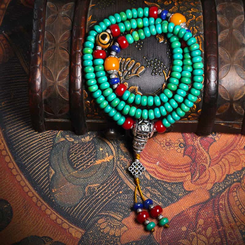 EverestArtStudios 108 Mala Beads Tibetan Turquoise Dzi Bead Protection Bracelet