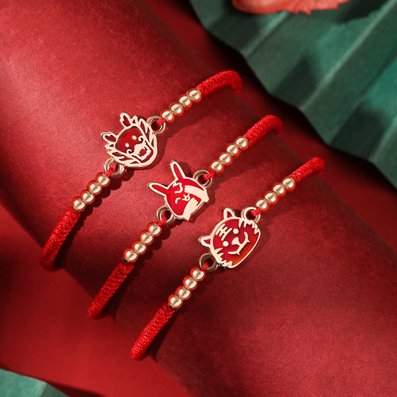 EverestArtStudios 925 Sterling Silver Chinese Zodiac Luck Faith Discolor Red String Bracelet
