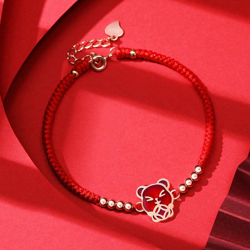 EverestArtStudios 925 Sterling Silver Chinese Zodiac Luck Faith Discolor Red String Bracelet