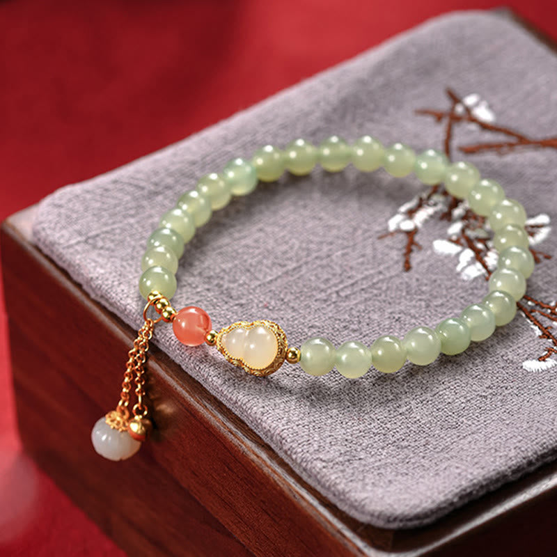 EverestArtstudios 925 Sterling Silver Hetian Jade Gourd Lotus Abundance Luck Bracelet