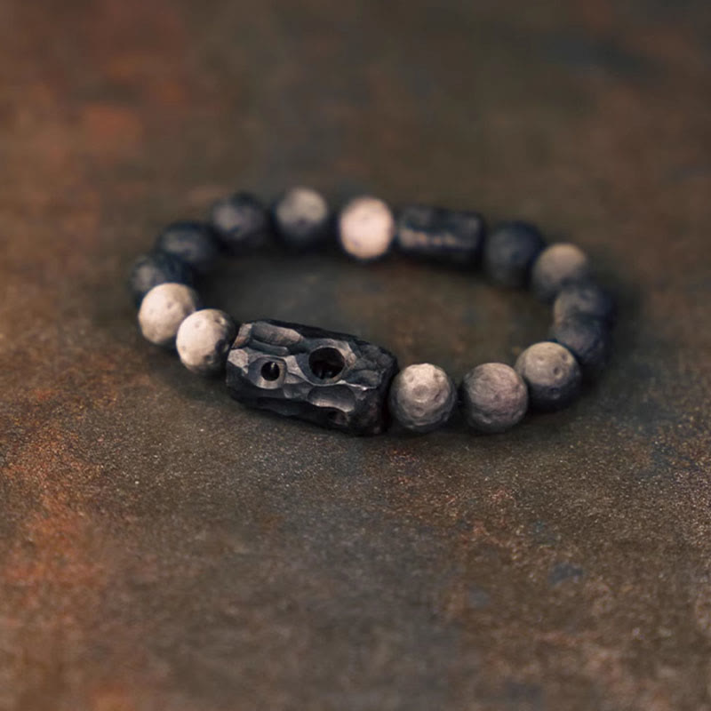 EverestArtstudios Silver Sheen Obsidian Ebony Wood Soothing Bracelet
