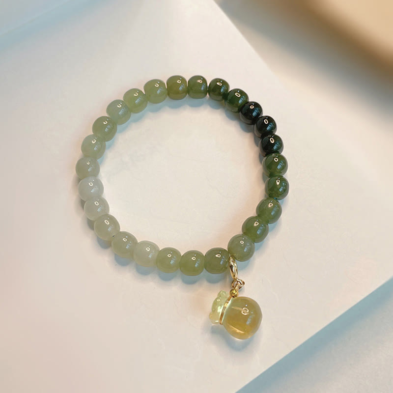 EverestArtstudios Natural Hetian Jade Money Bag Charm Bead Prosperity Bracelet