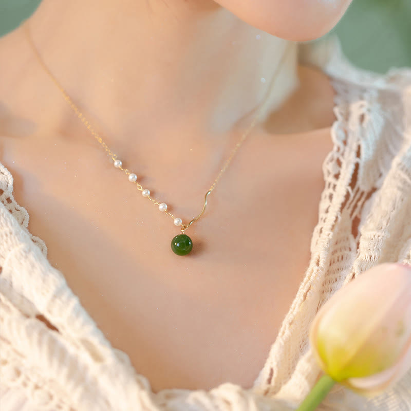 EverestArtstudiosNatural Hetian Jade Pearl Luck Bead Necklace Pendant