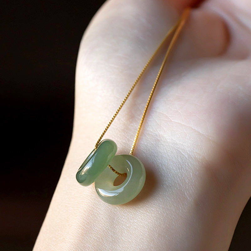 EverestArtstudios Natural Round Jade Peace Buckle Luck Abundance Necklace Pendant