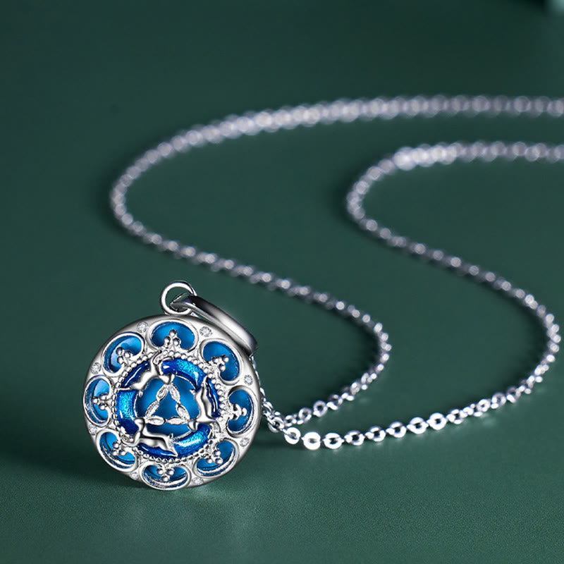 EverestArtStudios 925 Sterling Silver Round Turquoise Three Rabbits Balance Necklace Pendant