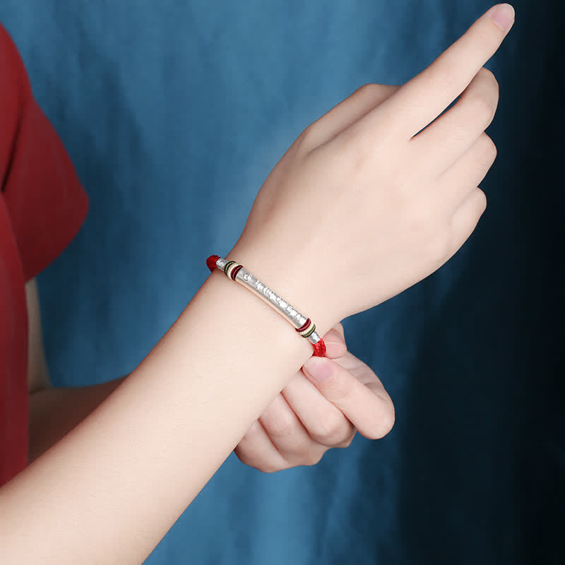 EverestArtStudios 999 Sterling Silver Om Mani Padme Hum Protection Strength String Bracelet