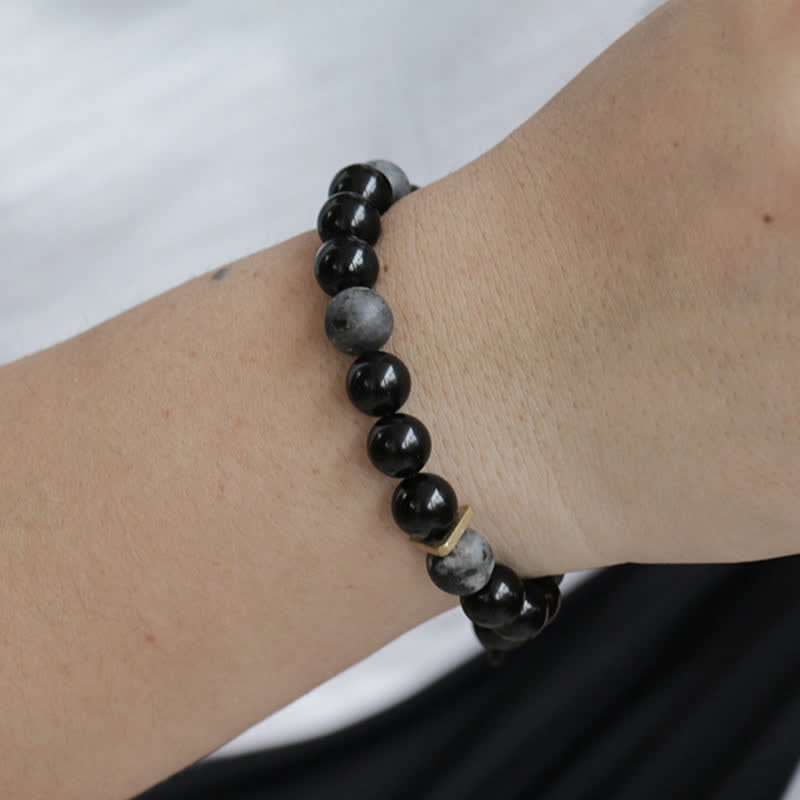 EverestArtstudios Black Obsidian Black Glitter Stone Purification Bracelet