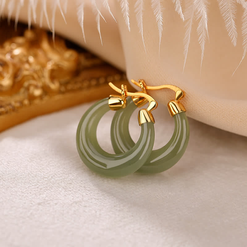 EverestArtstudios Round Jade Cyan Jade Prosperity Luck Drop Earrings