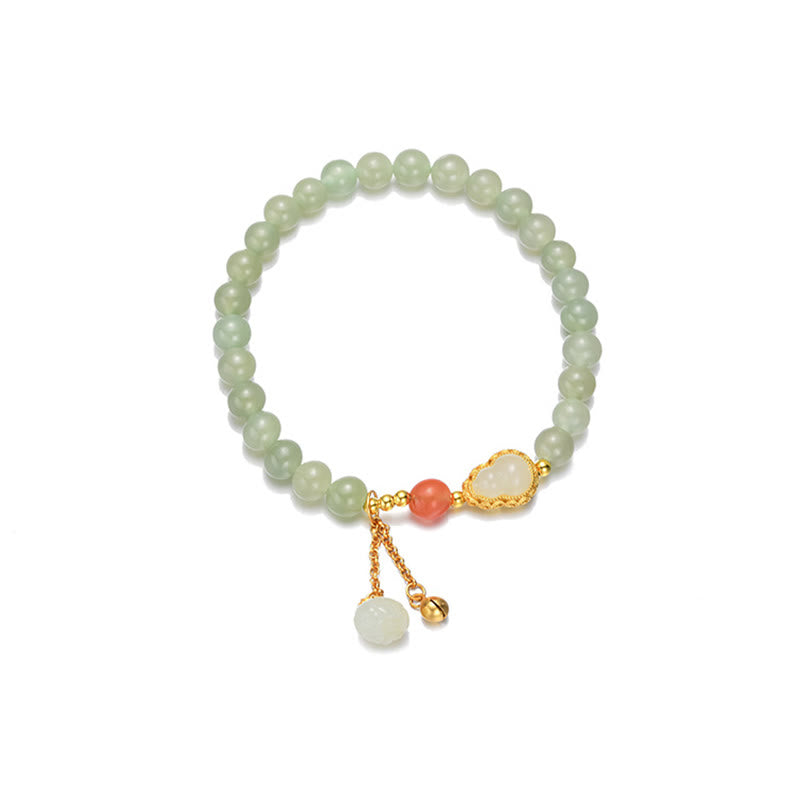 EverestArtstudios 925 Sterling Silver Hetian Jade Gourd Lotus Abundance Luck Bracelet
