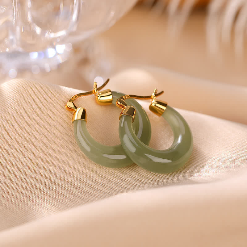 EverestArtstudios Round Jade Cyan Jade Prosperity Luck Drop Earrings