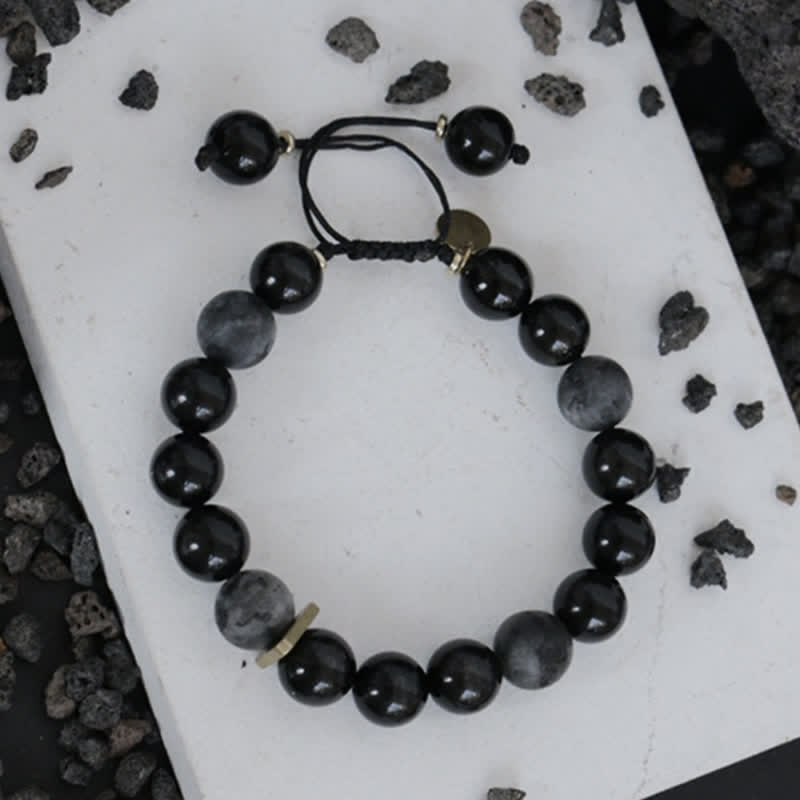 EverestArtstudios Black Obsidian Black Glitter Stone Purification Bracelet