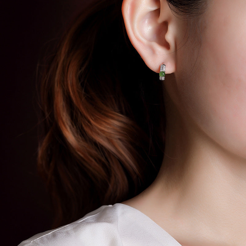 EverestArtstudios 925 Sterling Silver Round Cyan Jade Success Stud Earrings