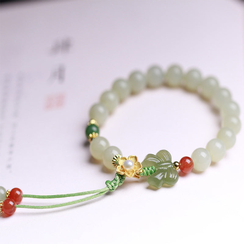 EverestArtstudios 925 Sterling Silver Jade Luck Flower Butterfly Bracelet