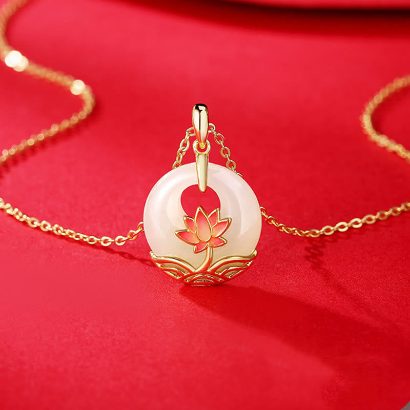 EverestArtstudios 925 Sterling Silver Hetian White Jade Lotus Flower Blessing Necklace Pendant