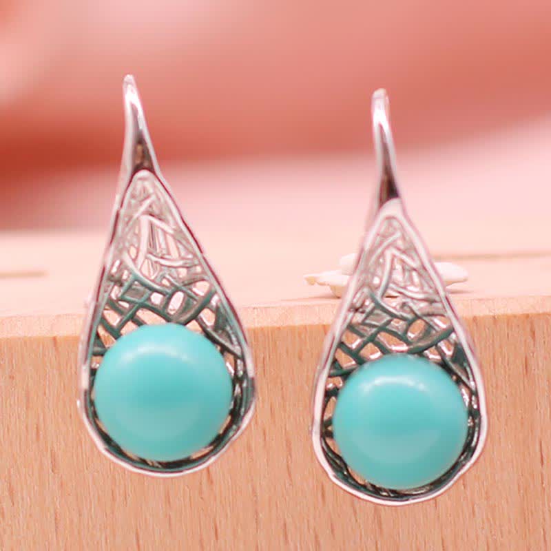 EverestArtStudios 925 Sterling Silver Turquoise Beaded Pattern Protection Drop Dangle Earrings