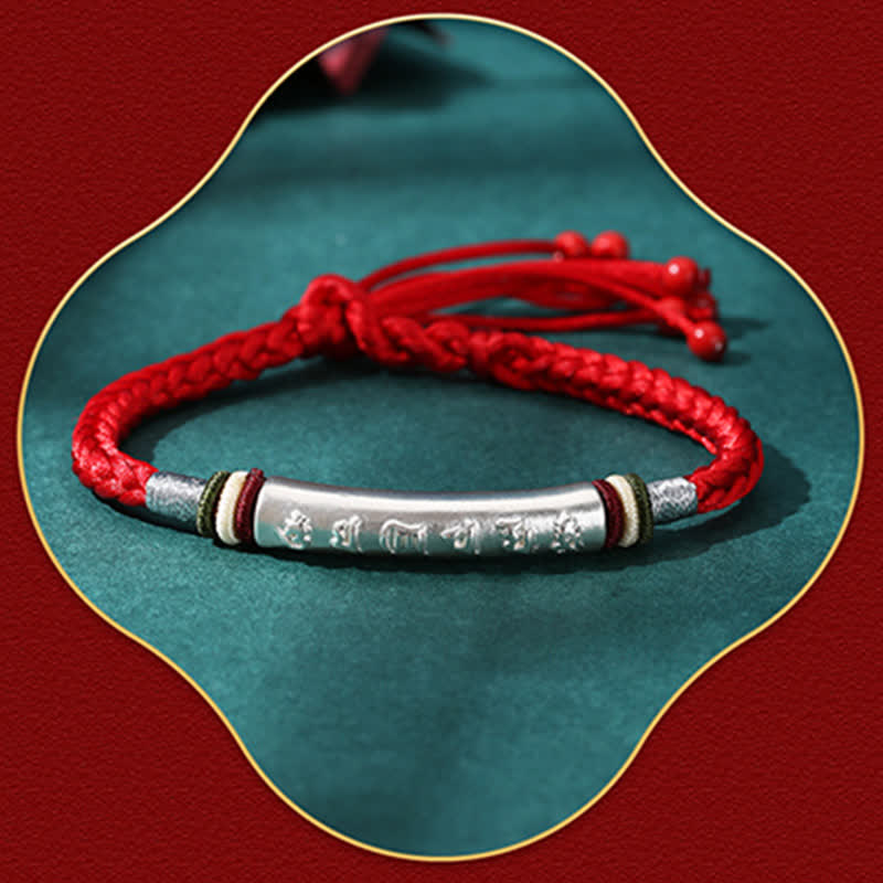 EverestArtStudios 999 Sterling Silver Om Mani Padme Hum Protection Strength String Bracelet