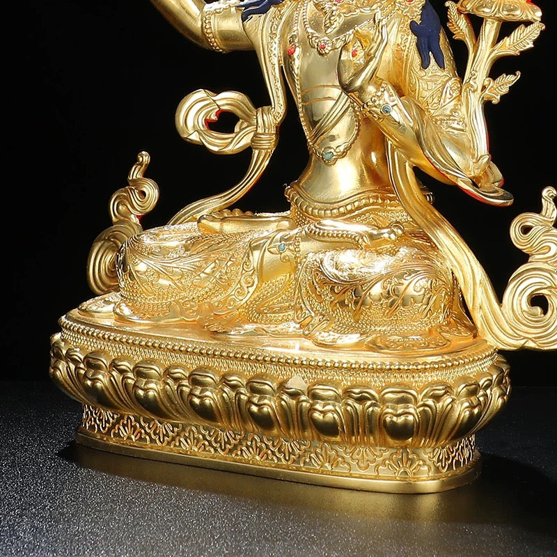 Manjushri & Samantabhadra Brass Statue – Full Gilded Tibetan Buddhist Deities, 16 cm / 21 cm / 33 cm (6.3” / 8.3” / 13”) Height