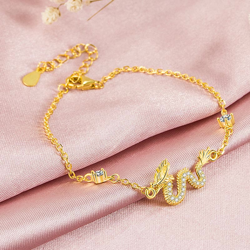 EverestArtStudios 925 Sterling Silver Year Of The Dragon Auspicious Golden Dragon Luck Red Rope Chain Bracelet