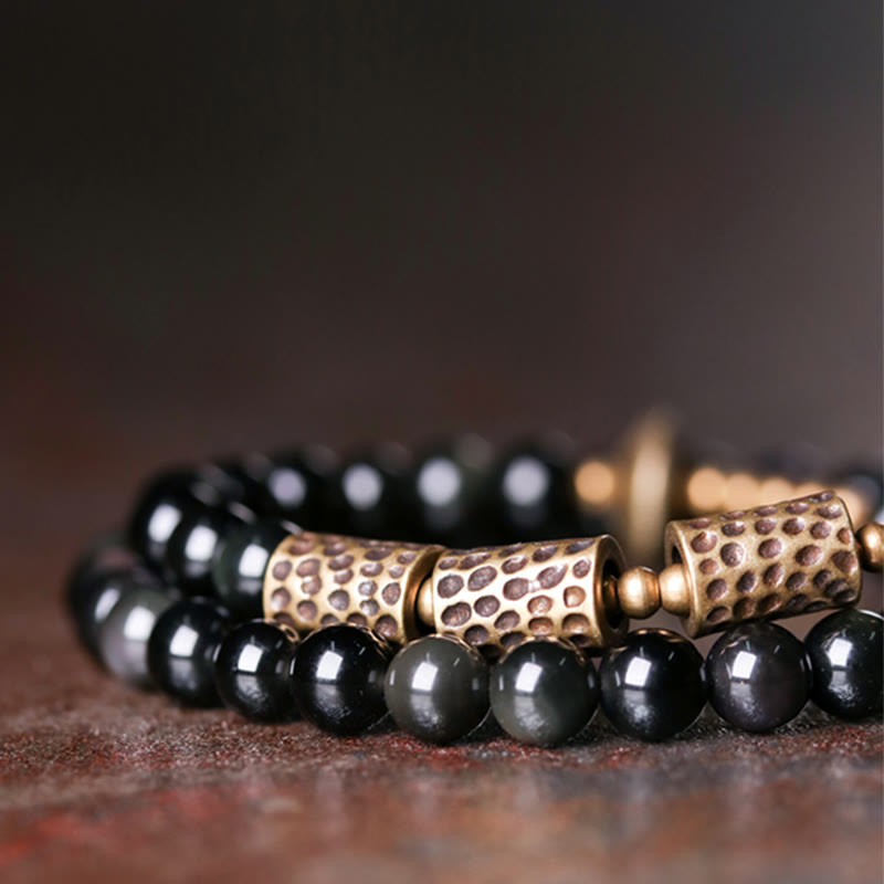 EverestArtstudios Rainbow Obsidian Copper Love Double Wrap Bracelet
