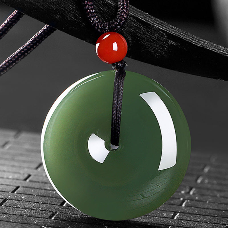 EverestArtstudios Natural Round Jade Peace Buckle Prosperity Necklace String Pendant