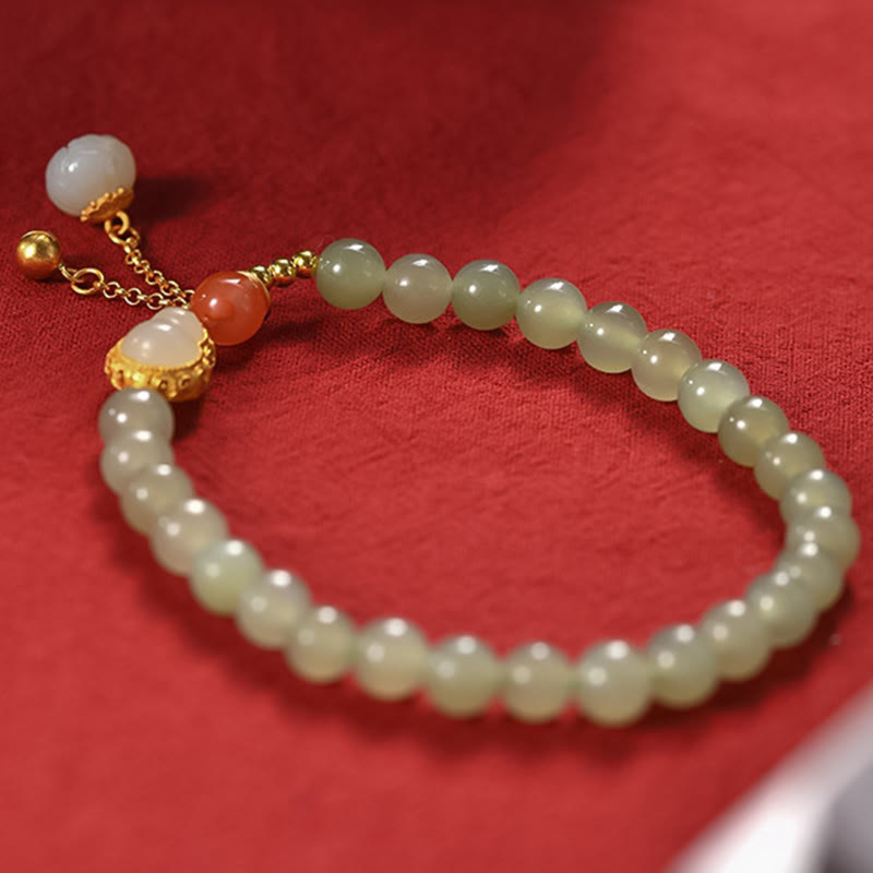 EverestArtstudios 925 Sterling Silver Hetian Jade Gourd Lotus Abundance Luck Bracelet