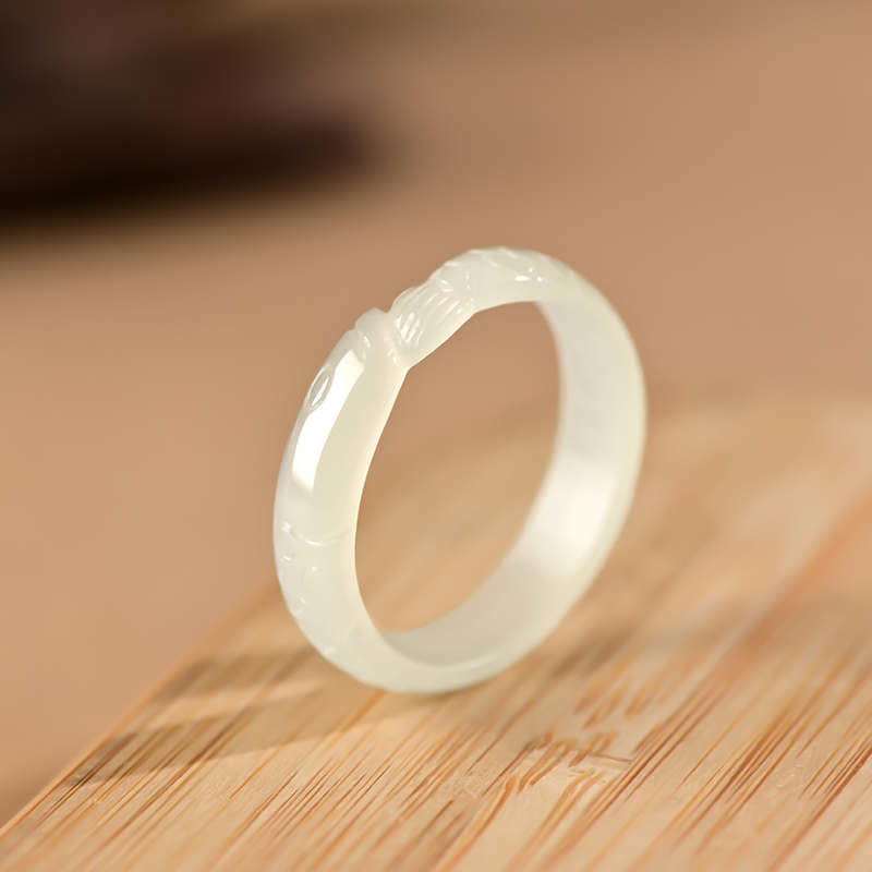 EverestArtstudios Hetian White Jade Cyan Jade Koi Fish Success Luck Ring