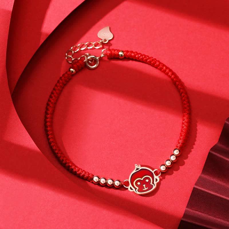 EverestArtStudios 925 Sterling Silver Chinese Zodiac Luck Faith Discolor Red String Bracelet