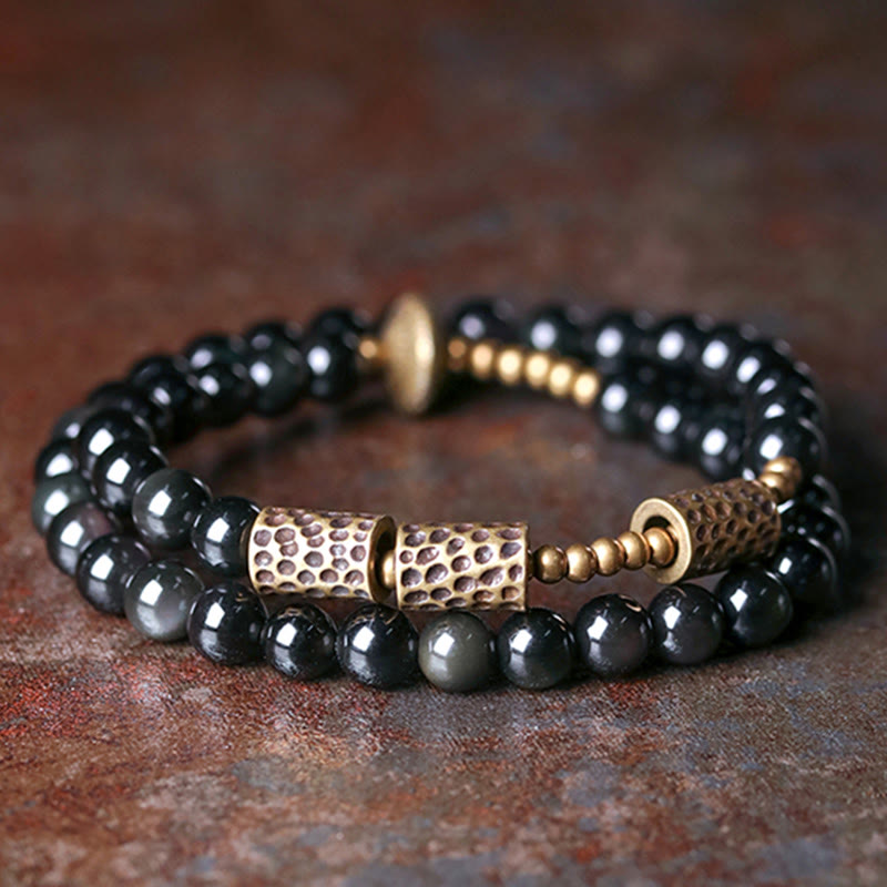 EverestArtstudios Rainbow Obsidian Copper Love Double Wrap Bracelet