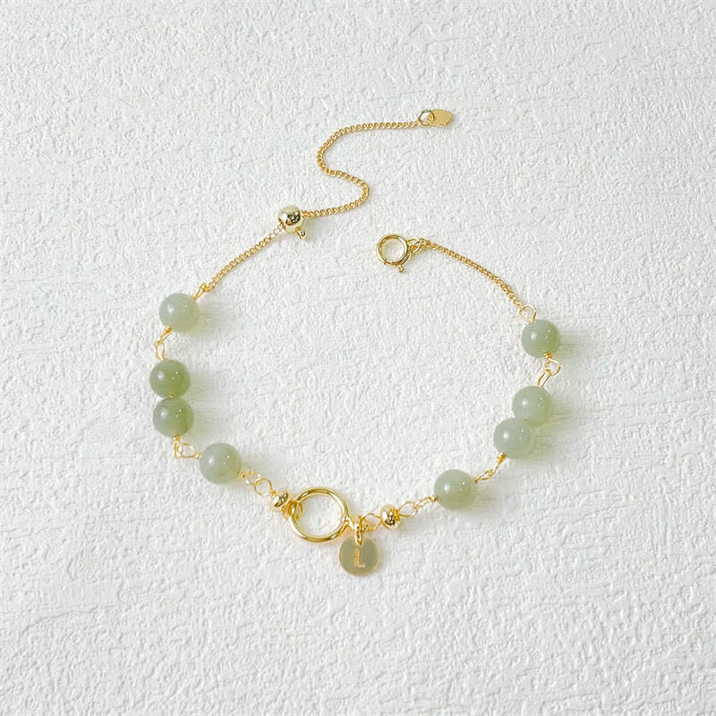EverestArtstudios Unique Natural Hetian Jade 14K Gold filled Luck Beaded Bracelet