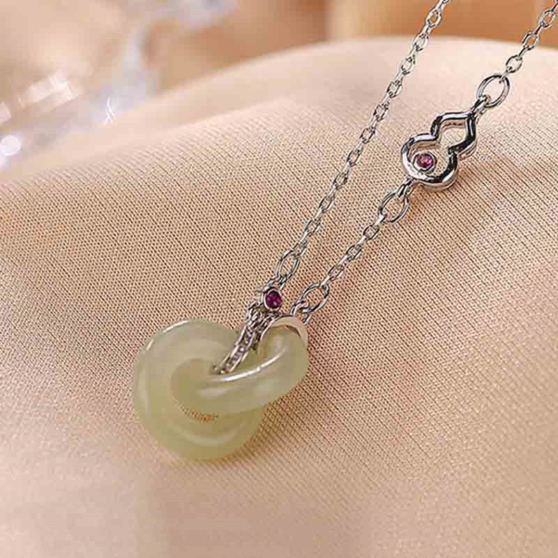 EverestArtstudios 925 Sterling Silver Round Jade Luck Prosperity Necklace Chain Pendant