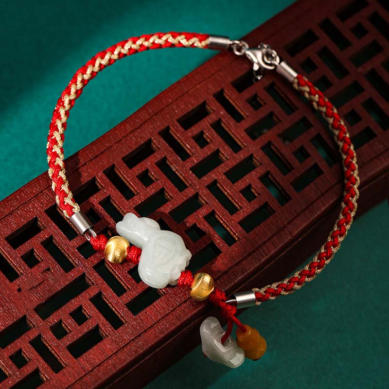 EverestArtstudios Chinese Zodiac Jade Prosperity Red String Bracelet Anklet