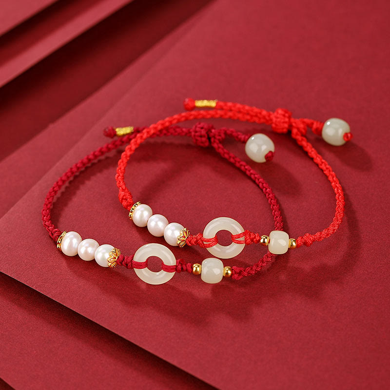 EverestArtStudios 925 Sterling Silver Plated Gold Hetian Jade Peace Buckle Pearl Luck Bracelet