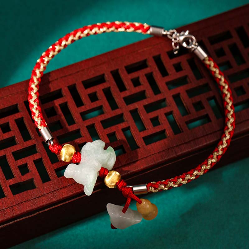 EverestArtstudios Chinese Zodiac Jade Prosperity Red String Bracelet Anklet