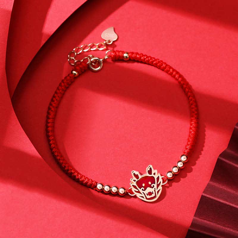 EverestArtStudios 925 Sterling Silver Chinese Zodiac Luck Faith Discolor Red String Bracelet
