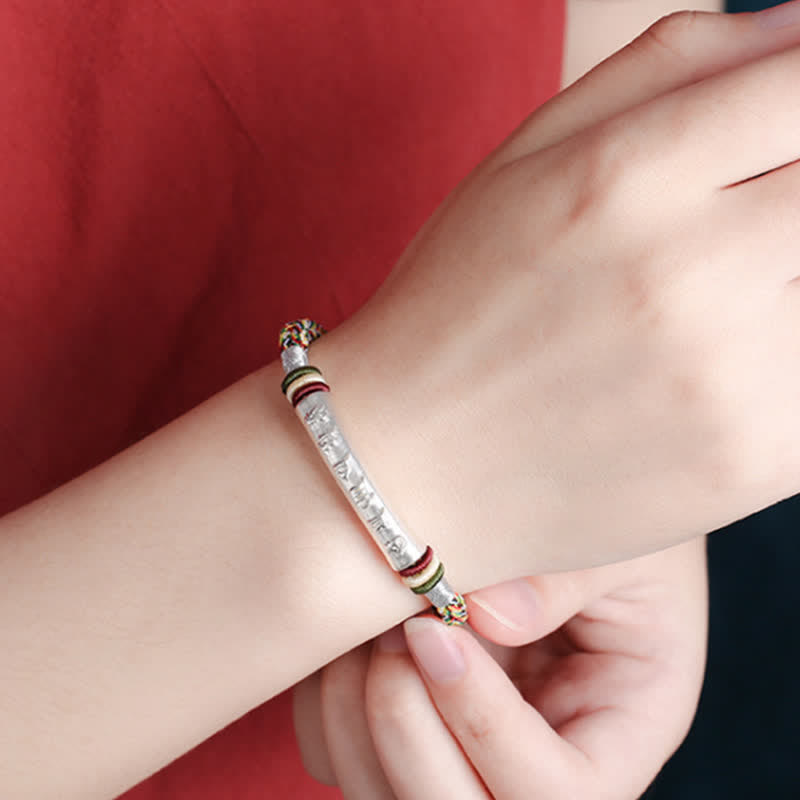 EverestArtStudios 999 Sterling Silver Om Mani Padme Hum Protection Strength String Bracelet