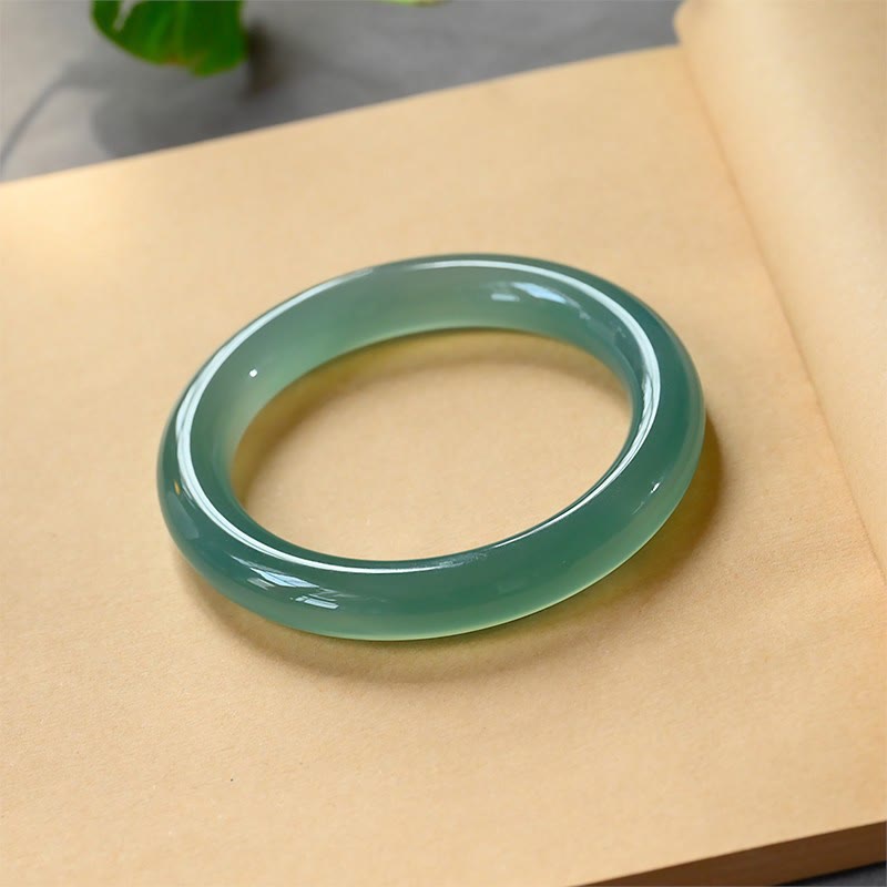 EverestArtstudios Natural Green Chalcedony Strength Bangle Bracelet