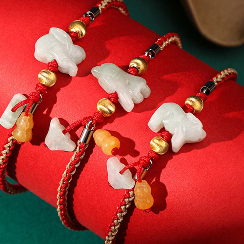 EverestArtStudios Chinese Zodiac Jade Prosperity Red String Bracelet Anklet