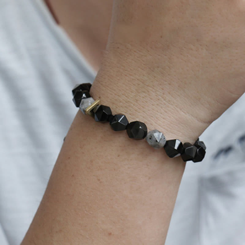 EverestArtstudios Black Obsidian Black Glitter Stone Purification Bracelet