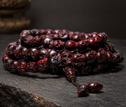 Natural Red Sandalwood Skull Mala Bracelet: Tibetan Buddhist Prayer Beads